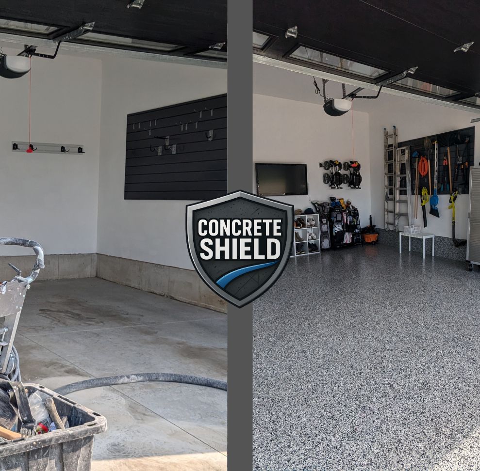 garage before and after epoxy floor: Cracked Toronto driveway transformed with weatherproof coating