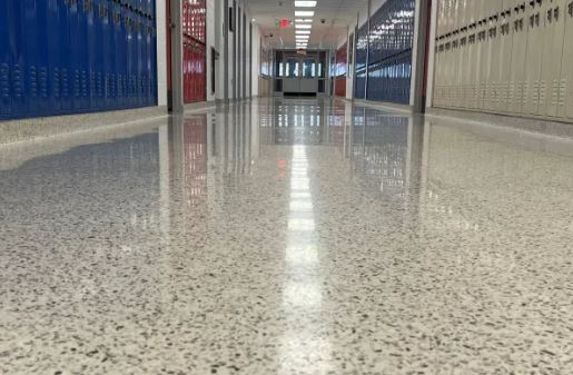 High-gloss polished concrete floor in Toronto commercial office