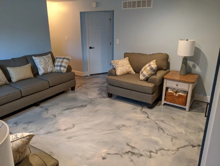 Custom marble epoxy design with flowing patterns and colors