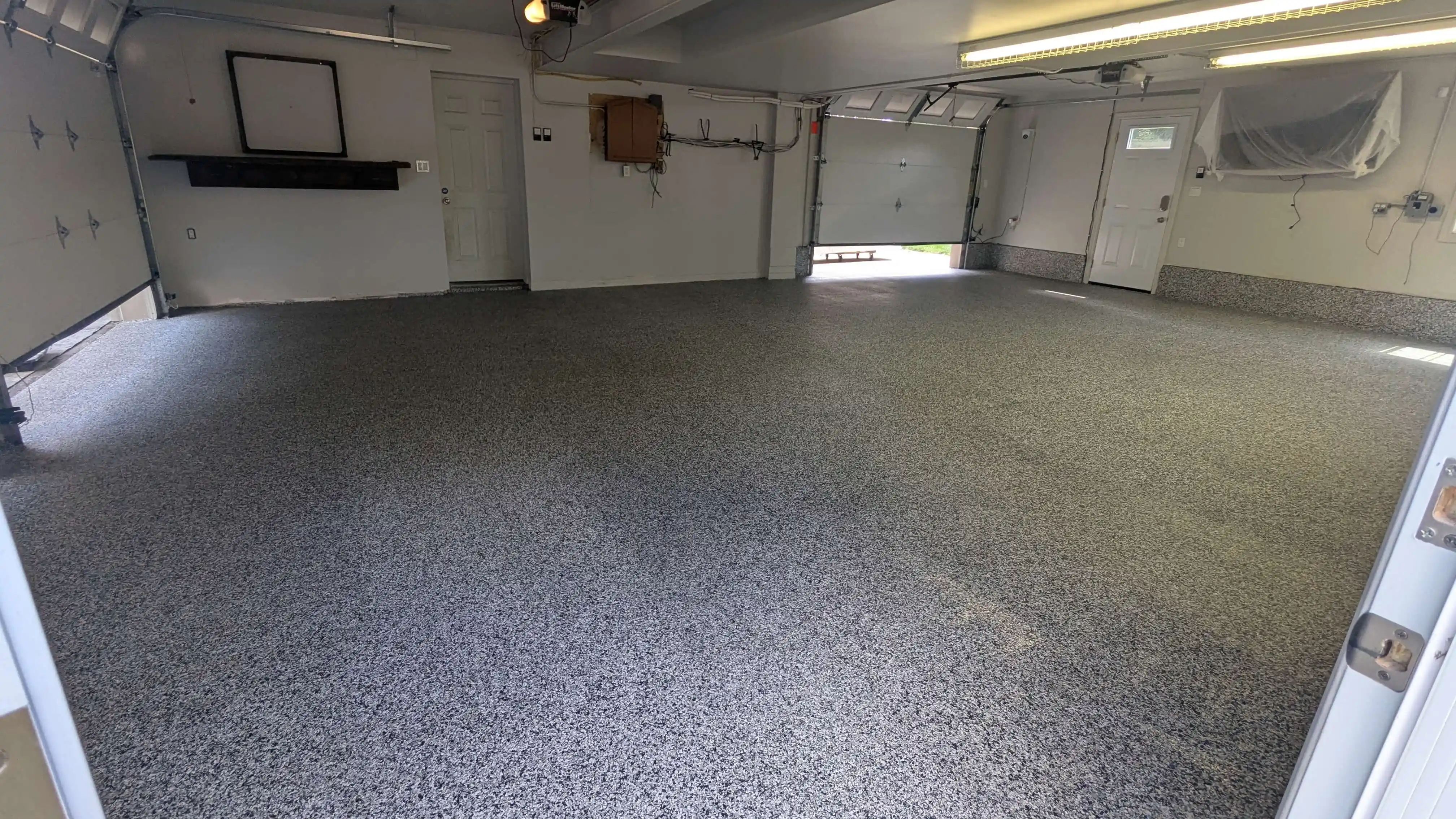 Residential garage epoxy flooring with full flake system in Ajax