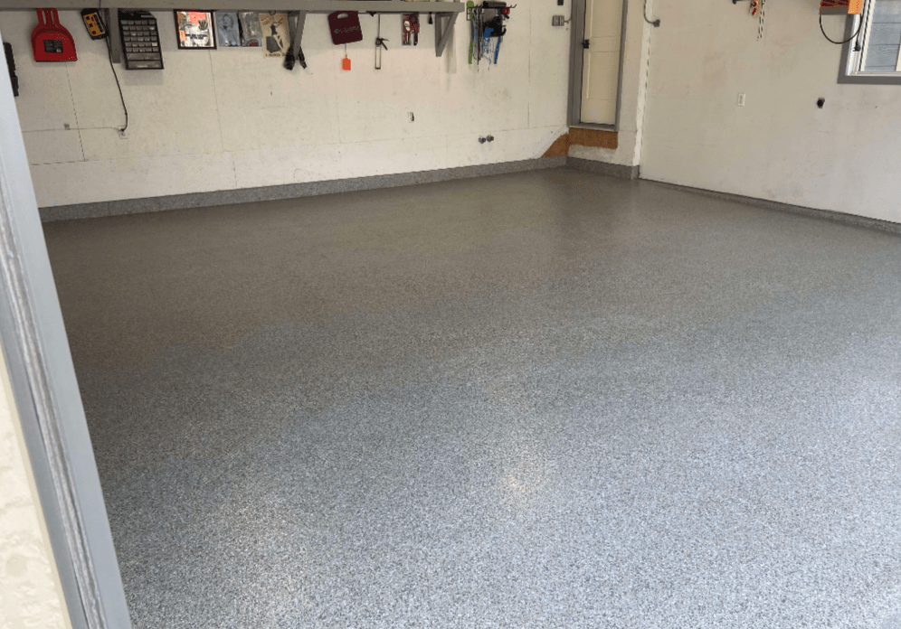 Custom flake and texture garage epoxy flooring in Etobicoke