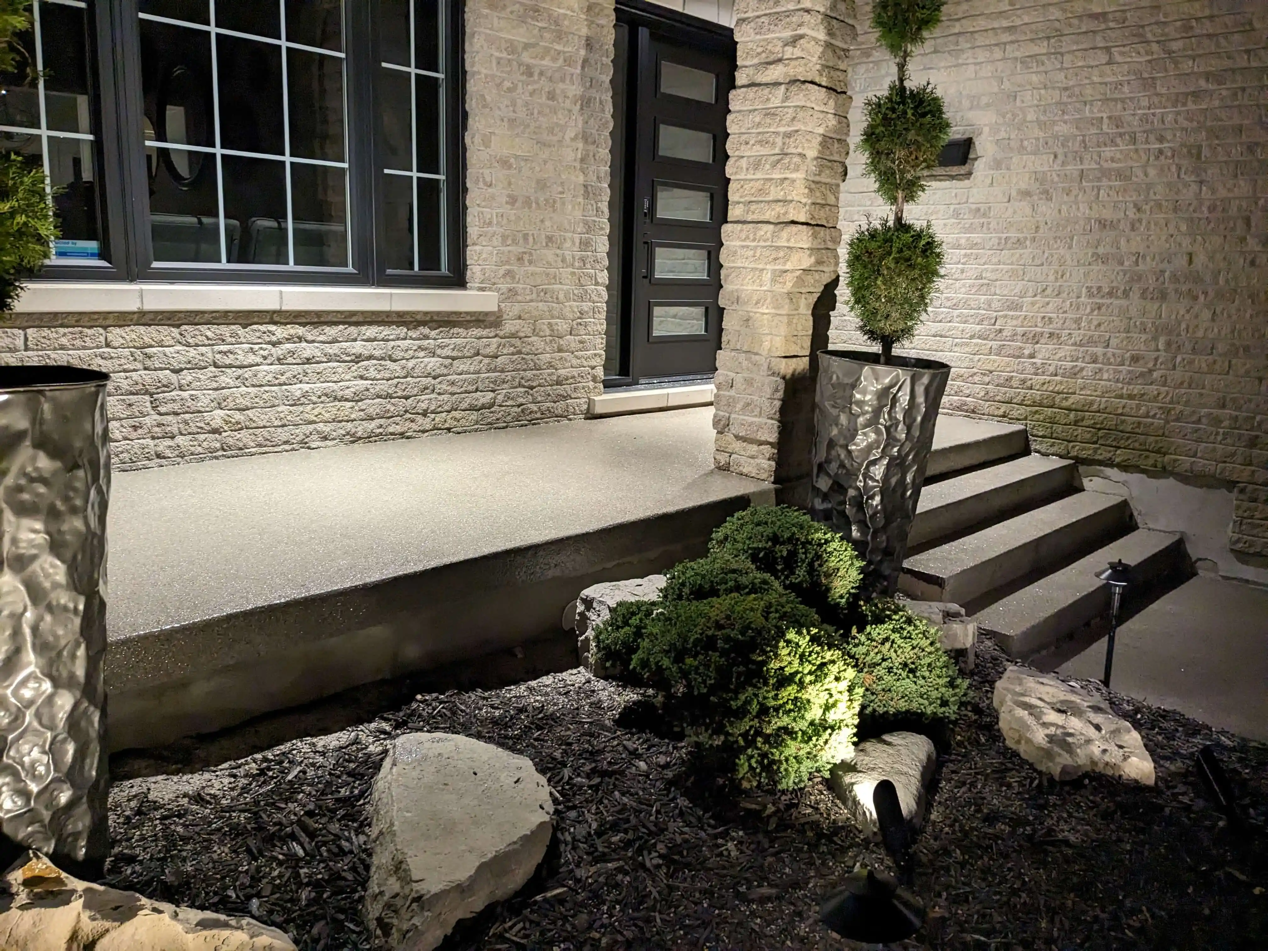 Patio epoxy flooring with decorative finish in Oakville