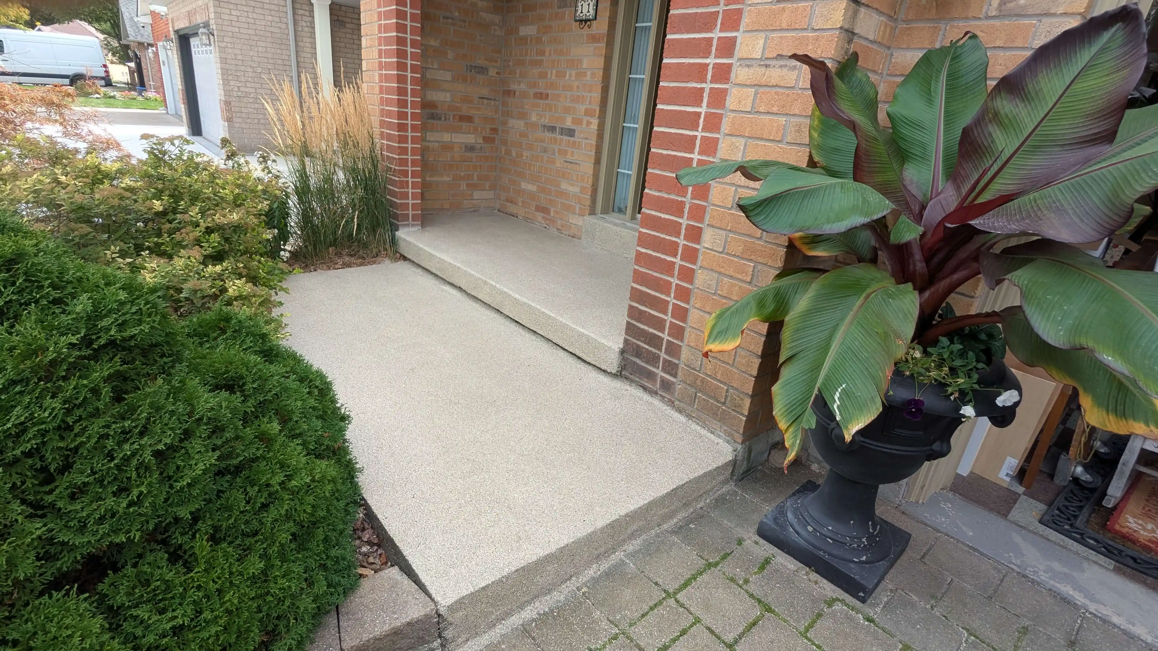 Porch epoxy flooring with decorative flake system in Markham